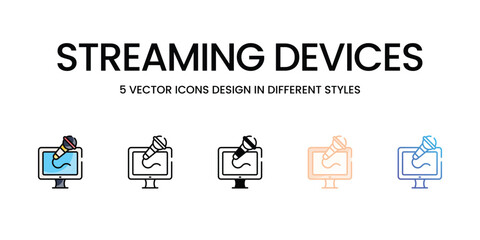 Streaming Devices icons set in different style vector stock illustration