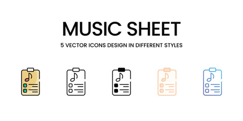 Music Sheet icons set in different style vector stock illustration