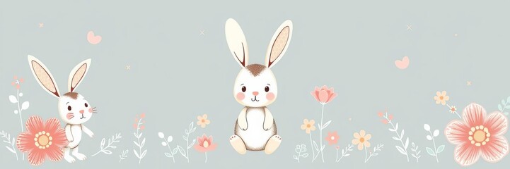 Obraz premium Adorable bunny with flower design for baby t-shirt, fashion print, kids wear, baby shower, greeting card, bunny, baby shower