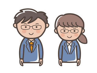 メガネ男子とメガネ女子のビジネスマンの上半身イラスト