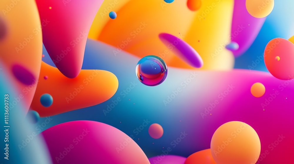 Wall mural abstract background with colorful 3d shapes and spheres.