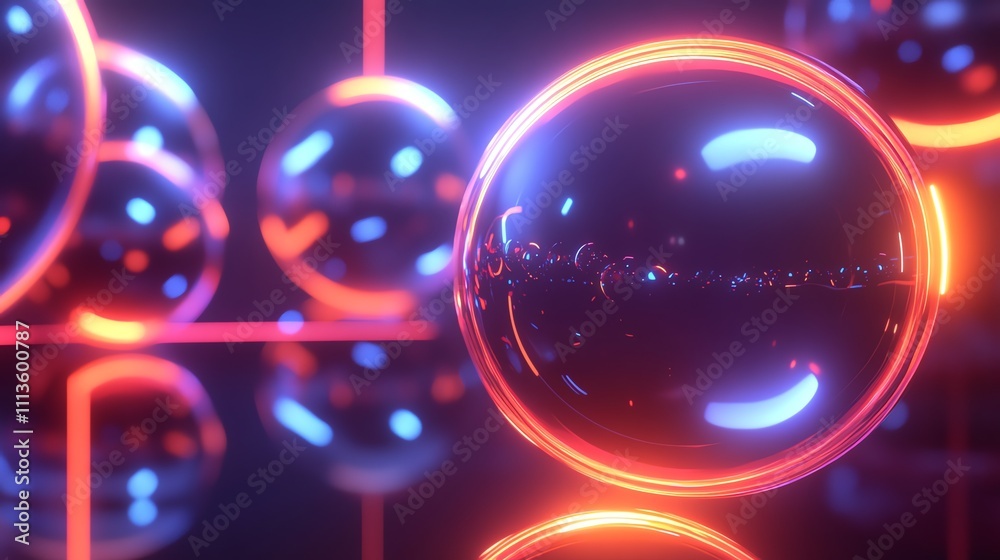 Canvas Prints abstract digital sphere background with glowing neon colors.