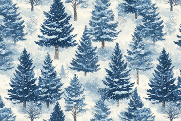 Obraz premium Winter Forest Seamless Pattern with Snow-Covered Fir Trees