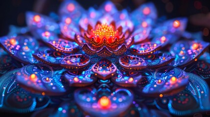 Cosmic Bloom: A mesmerizing fractal lotus flower blossoms with ethereal beauty. The intricate details and vibrant colors create a captivating and surreal visual experience.