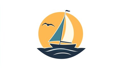 Fototapeta premium Sailboat icon with a sunset background.