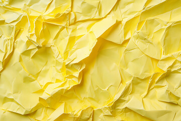 Abstract yellow crumpled paper background, showcasing a textured and vibrant design, ideal for creative projects or artistic visuals. 