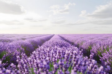 Naklejka premium A serene lavender field under a clear sky, showcasing nature's beauty.