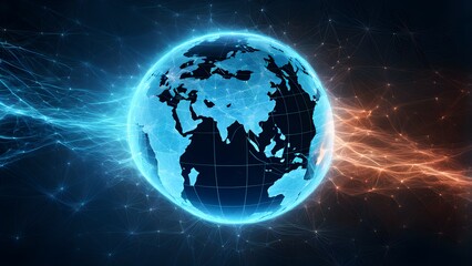 Fototapeta premium A glowing, digital representation of Earth with network connections.