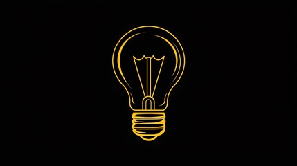 Minimalist vector design of a lightbulb with a black background for creative projects
