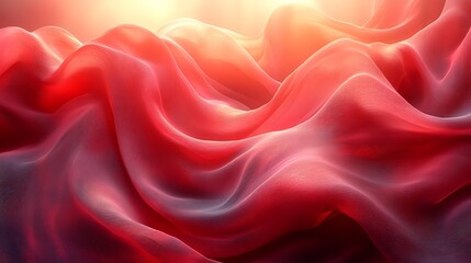 Fototapeta premium Red silk fabric waves, soft light.