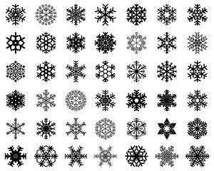 Set of different Black snowflakes on a white background. Seamless Pattern	