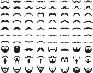 Black silhouettes of beard and moustache, icons set