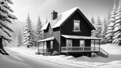 snow covered house