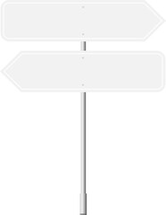 Various road, traffic signs. Highway signboard on a chrome metal pole. Blank white board with place for text. Information sign mockup.