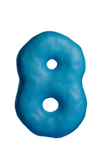 3D blue number eight with realistic clay texture, mimicking handcrafted plasticine design. Digit 8 Isolated on white background, ideal for creative projects, advertising, education