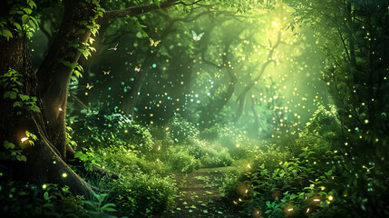 Enchanted Forest Backgrounds: Mystical woodland scenes with magical elements like glowing flora, mythical creatures, and ethereal light.