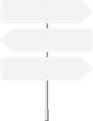Various road, traffic signs. Highway signboard on a chrome metal pole. Blank white board with place for text. Information sign mockup.