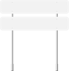 Various road, traffic signs. Highway signboard on a chrome metal pole. Blank white board with place for text. Information sign mockup.