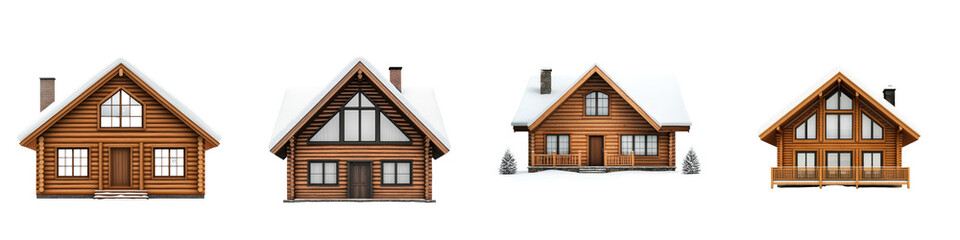 Obraz premium Cozy wooden cabin with traditional log construction nestled in a serene snowy mountain landscape offering a peaceful retreat for outdoor enthusiasts nature lovers
