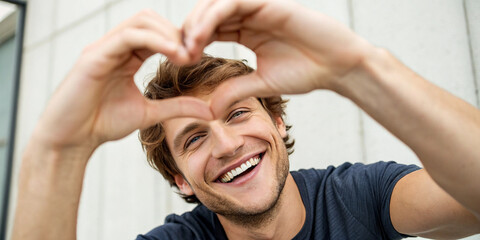 Fototapeta premium Young Man Heart Gesture