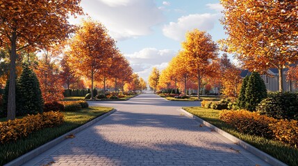 Fototapeta premium Autumn trees lining driveway