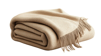 Soft beige blanket sits beautifully folded, showcasing its texture and fringe. Ideal for cozy nights or draping over furniture to enhance any living space's warmth and style