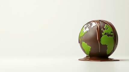 Chocolate covered globe with melted chocolate dripping off of it. The chocolate is green and the globe is brown