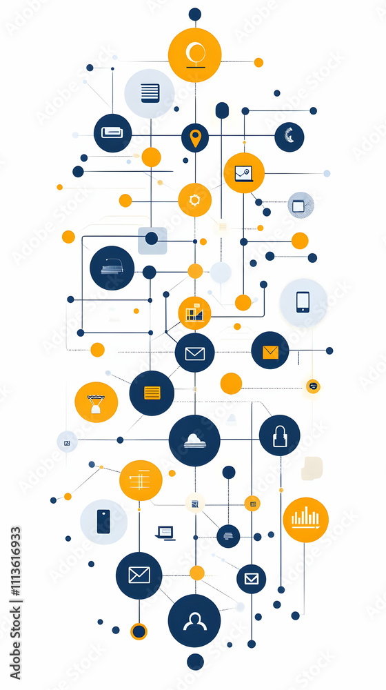 Poster Abstract graphic representing interconnected technology and communication elements.