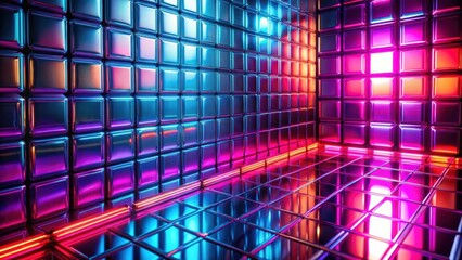 Colorful neon lights shining through glass tiles background, neon, lights, colorful, glass, tiles, vibrant, glowing