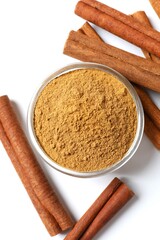 Aromatic cinnamon on a white background