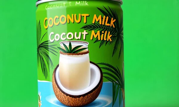 cartoon Coconut milk can with a tropical drin