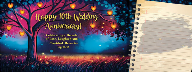 Obraz premium Colorful 10th anniversary card with swirling patterns