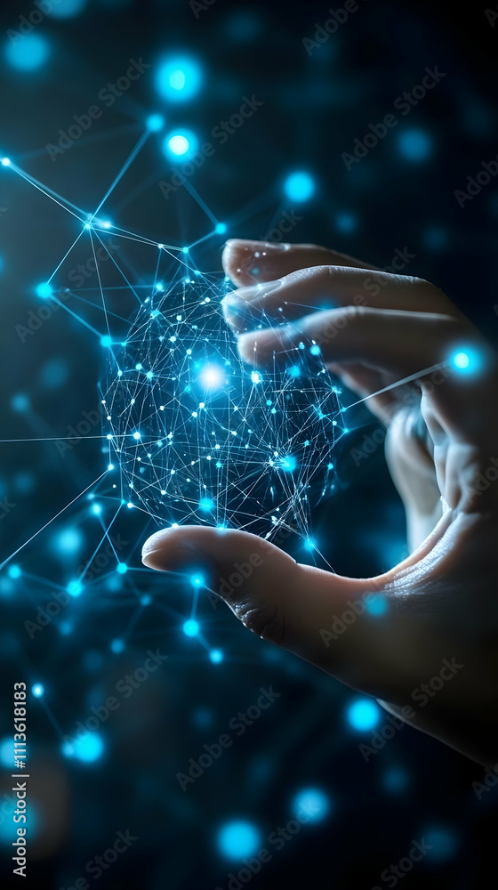 Aufkleber A hand holds a glowing, interconnected network symbolizing technology and innovation.