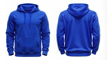 Front and back view of a royal blue hoodie without any print, royal blue, hoodie, back view, front view, clothing, apparel