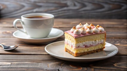 Piece of delicious cake and cup filled with marshmallows on a plate, cake, dessert, sweet, delicious, food, marshmallows