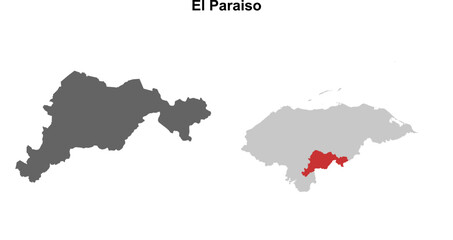 El Paraiso department blank outline map set