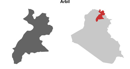 Arbil governorate blank outline map set