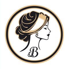 Elegant woman profile, bun hairstyle, gold accents.