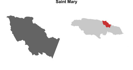 Fototapeta premium Saint Mary parish blank outline map set