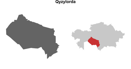 Fototapeta premium Qyzylorda region blank outline map set