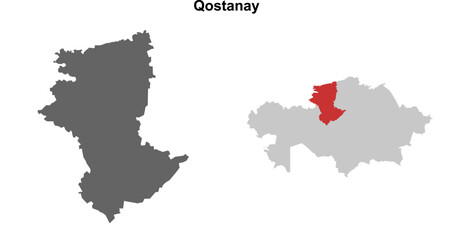 Qostanay region blank outline map set