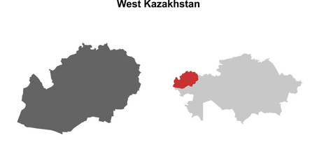 Obraz premium West Kazakhstan region blank outline map set