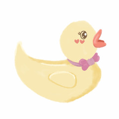 Cute Yellow Duck Illustration with a Purple Bow Tie and Love cheek