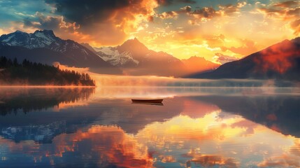 Serene sunset reflection mountain lake nature photography tranquil environment scenic viewpoint peaceful concept