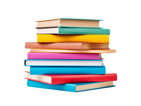 Colorful books stacked high. Concept of knowledge, education, and learning.