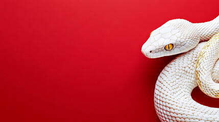 Fototapeta premium Chinese new year background banner for the year of the snake with a snake on a red background with copy space