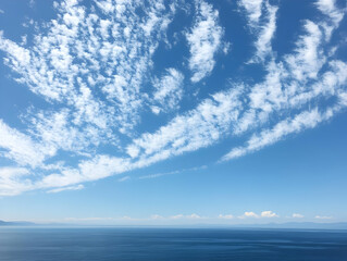 Obraz premium Seascape Illustration: Blue Sky, White Clouds