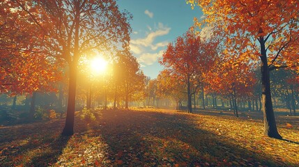 Fototapeta premium Beautiful autumn forest or park HDRI panorama with vibrant foliage