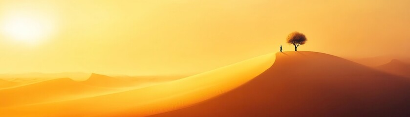 person standing on sand dune under golden sunset
