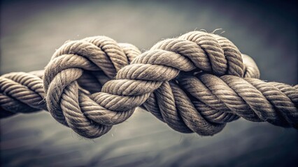 Close-up of tightly knotted rope in monochromatic tones , rope, close-up, knot, tied, tangled, texture, twisted, gray, black